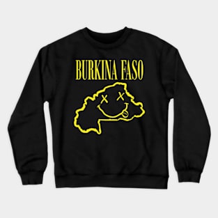 Vibrant Burkina Faso Africa x Eyes Happy Face: Unleash Your 90s Grunge Spirit! Smiling Squiggly Mouth Dazed Smiley Face Crewneck Sweatshirt